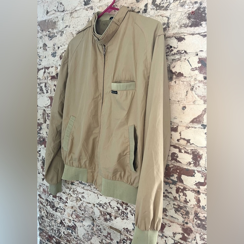 Vintage 80’s/90’s Members Only Tan Lined Bomber Jacket Sz 48 (see measurements)
